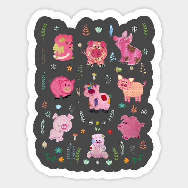 Pig With Plant Design For Farm Girl. Sticker by tonydale